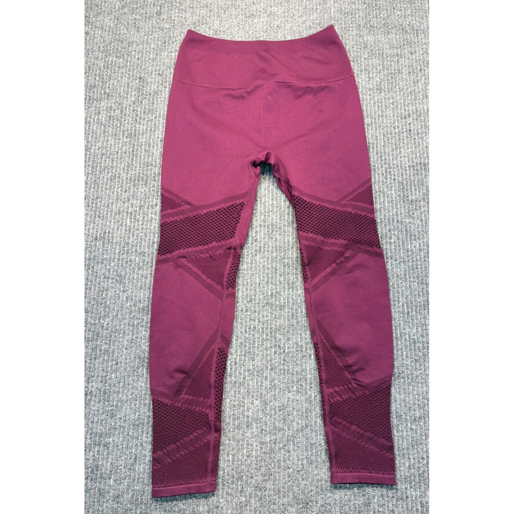 Fabletics Womens Burgundy Seamless Mesh Panel High Waisted Leggings Size S